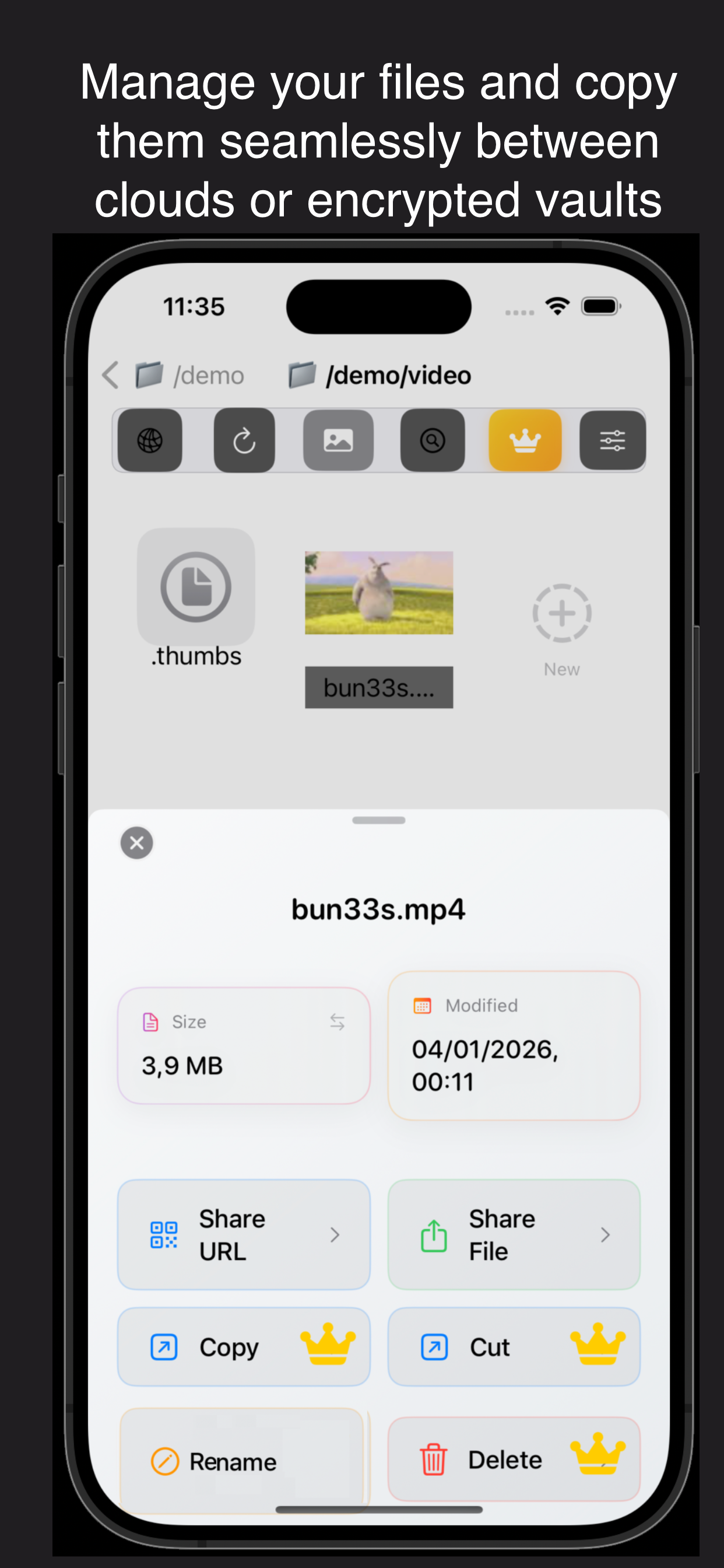 The file manager view in Cloud Media Streamer
