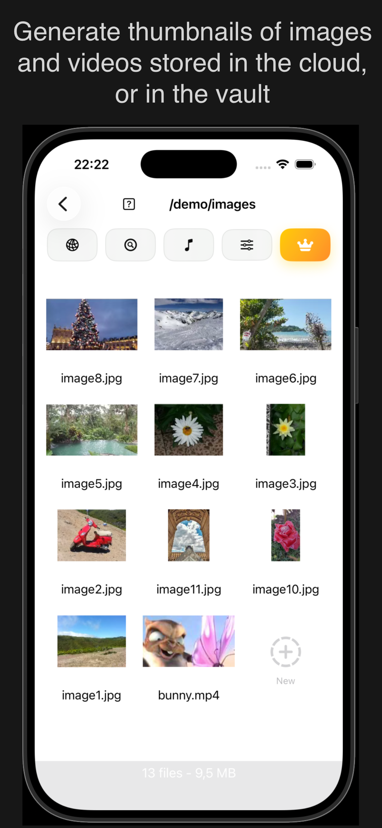 A grid of media thumbnails in Cloud Media Streamer